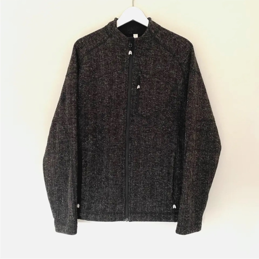 LULULEMON Dark Brown Fuzzy Knit Fleece Lined Wool Blend Full Zip Jacket Sz L